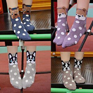 Dog Socks Colorful Cute Animal Design Patterned Women's Casual Cotton Socks 5 Pr